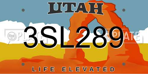 3SL289 Utah License Plate