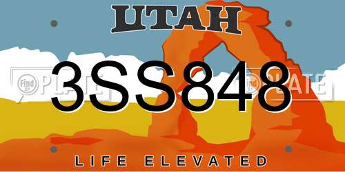 3SS848 Utah License Plate