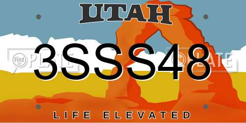 3SSS48 Utah License Plate