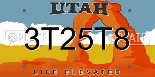 3T25T8 Utah License Plate