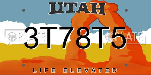 3T78T5 Utah License Plate