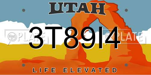 3T89I4 Utah License Plate