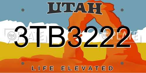3TB3222 Utah License Plate