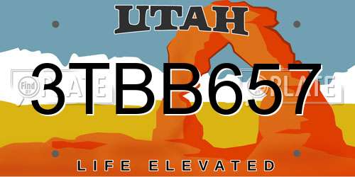 3TBB657 Utah License Plate