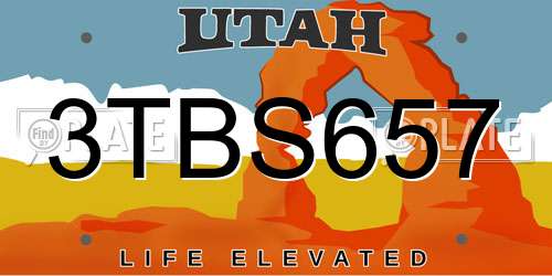 3TBS657 Utah License Plate
