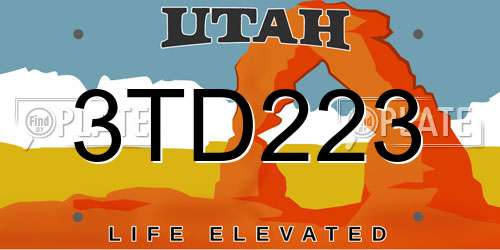 3TD223 Utah License Plate