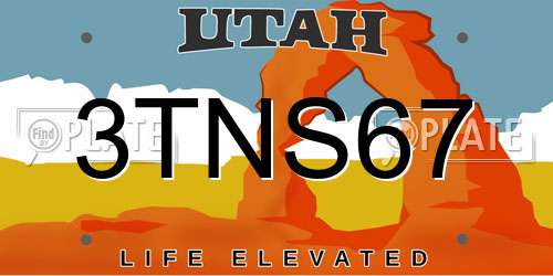 3TNS67 Utah License Plate