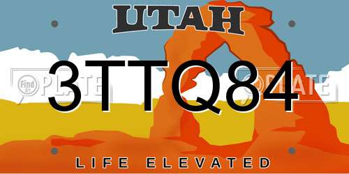 3TTQ84 Utah License Plate
