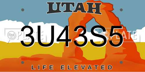3U43S5 Utah License Plate
