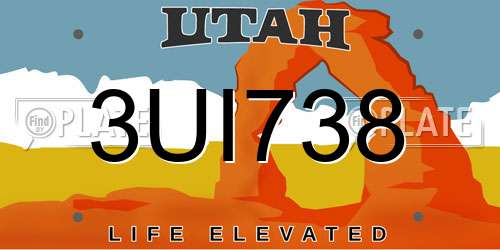 3UI738 Utah License Plate
