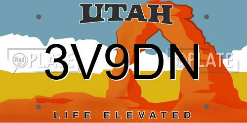 3V9DN Utah License Plate