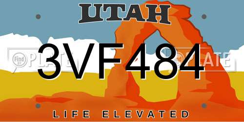 3VF484 Utah License Plate
