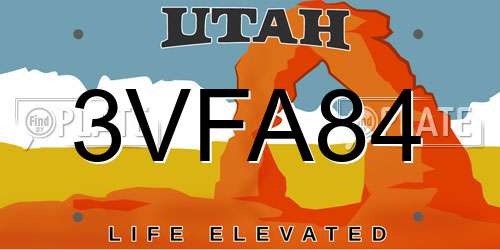 3VFA84 Utah License Plate