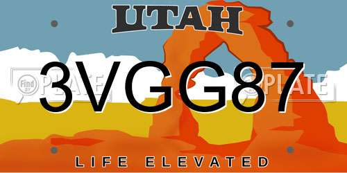3VGG87 Utah License Plate