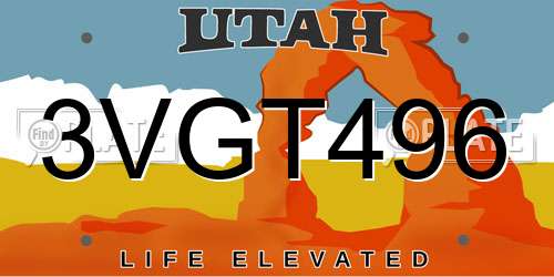 3VGT496 Utah License Plate