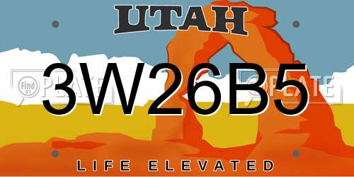 3W26B5 Utah License Plate