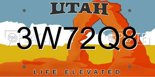 3W72Q8 Utah License Plate