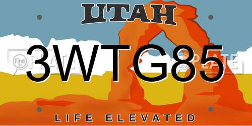 3WTG85 Utah License Plate