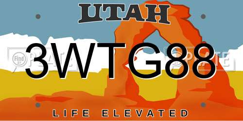 3WTG88 Utah License Plate