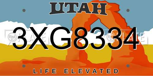 3XG8334 Utah License Plate