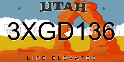 3XGD136 Utah License Plate