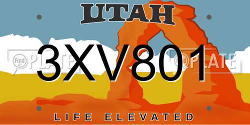 3XV801 Utah License Plate