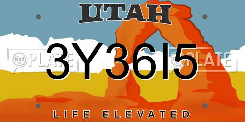 3Y36I5 Utah License Plate