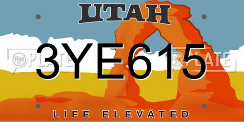 3YE615 Utah License Plate