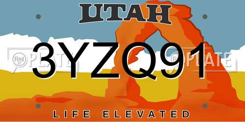 3YZQ91 Utah License Plate