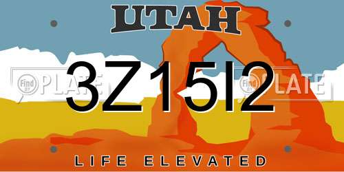 3Z15I2 Utah License Plate