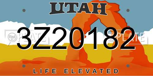 3Z20182 Utah License Plate