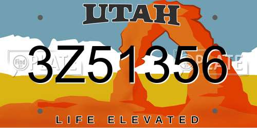 3Z51356 Utah License Plate