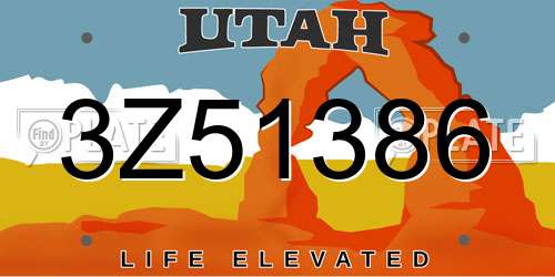 3Z51386 Utah License Plate