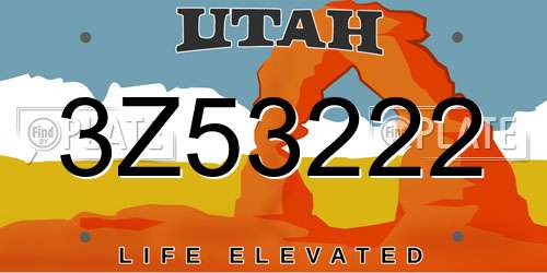 3Z53222 Utah License Plate