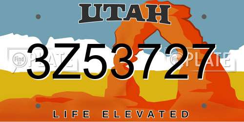 3Z53727 Utah License Plate