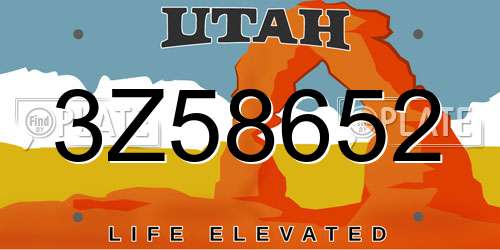3Z58652 Utah License Plate