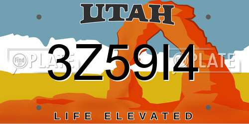 3Z59I4 Utah License Plate