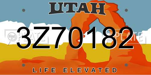3Z70182 Utah License Plate