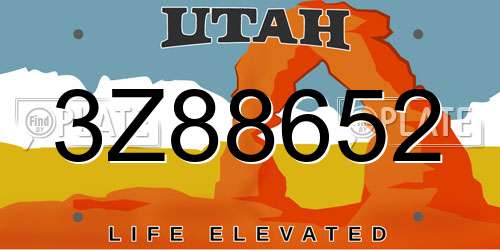3Z88652 Utah License Plate