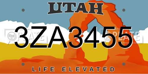 3ZA3455 Utah License Plate