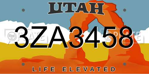 3ZA3458 Utah License Plate