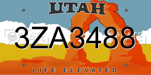 3ZA3488 Utah License Plate