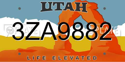 3ZA9882 Utah License Plate