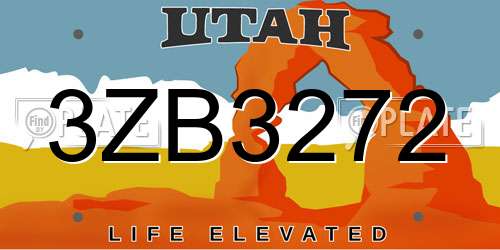 3ZB3272 Utah License Plate