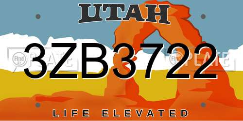 3ZB3722 Utah License Plate
