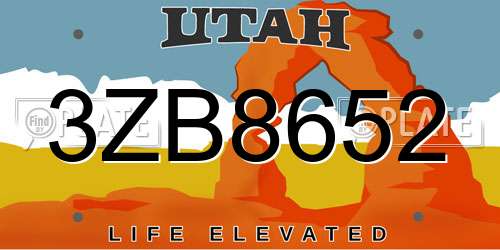 3ZB8652 Utah License Plate