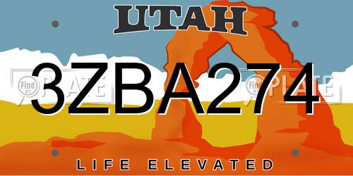 3ZBA274 Utah License Plate