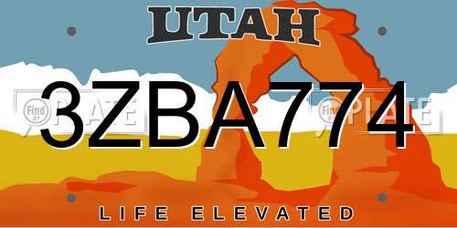 3ZBA774 Utah License Plate