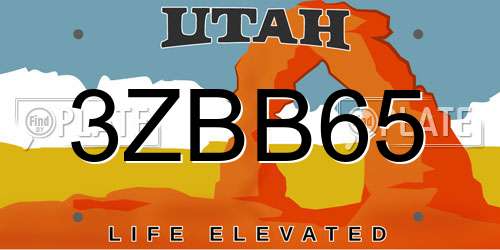3ZBB65 Utah License Plate