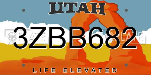 3ZBB682 Utah License Plate
